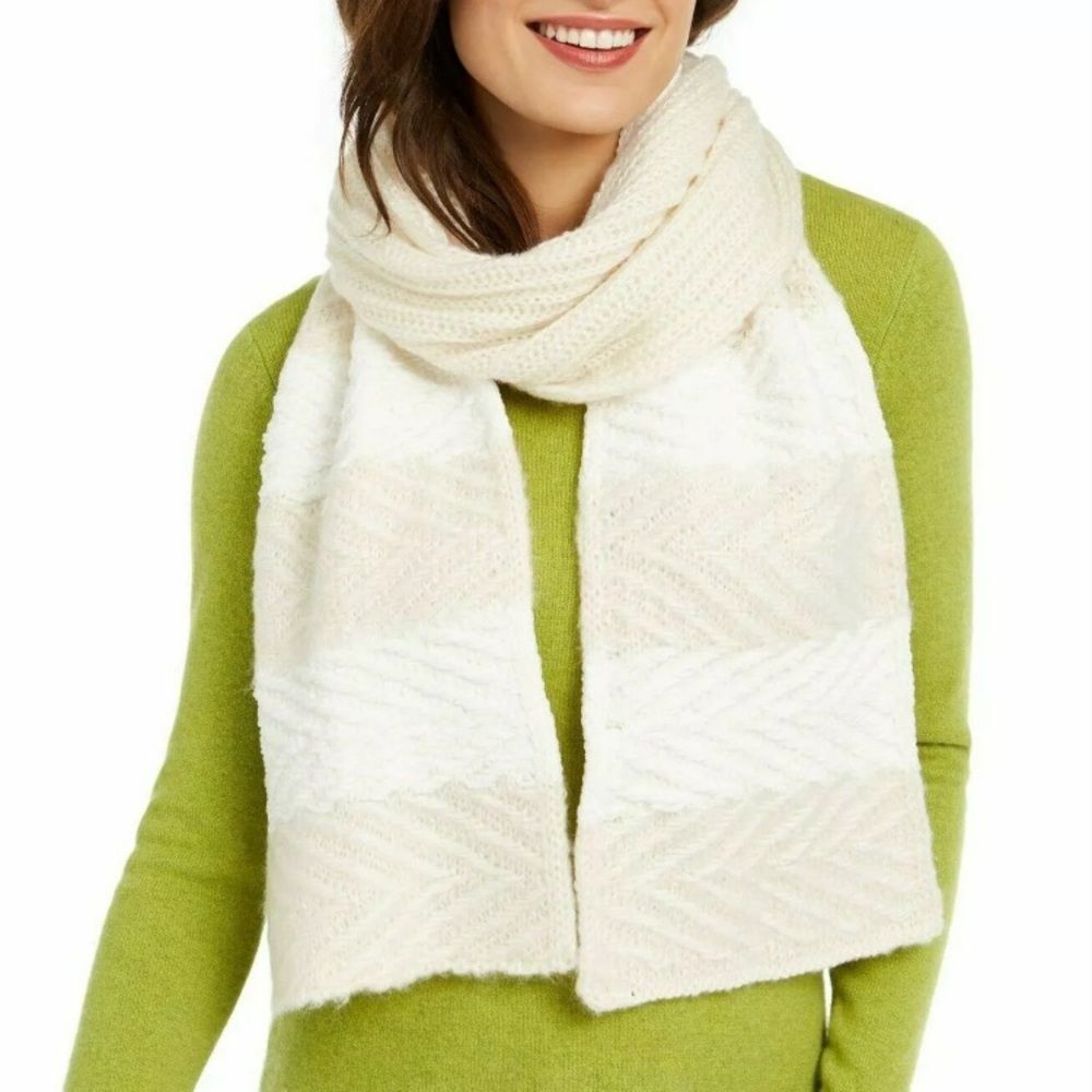 INC Scarf Chenille Striped Arrow-Stitch Muffler Neck warmer